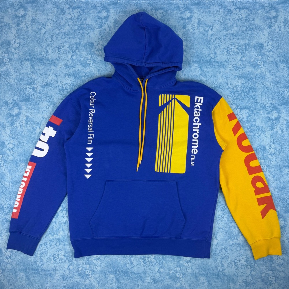 Kodak x H&M Ektachrome Film Colorblock Hoodie Blue Yellow Size Small Fits Large